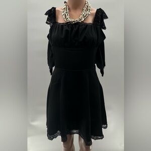 Women's Lace Trim Midi Dress - A-Line Swing Dress Flowy Sexy Party Dress - Sz L